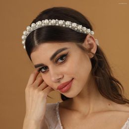 Copricapo Accessori per capelli da sposa di lusso Fasce per capelli da sposa in cristallo di perle con nastro Fasce per capelli da spettacolo per gioielli da donna