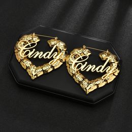 Hoop Huggie Bamboo Custom Name Personalised Letter Punk Hoop Nameplate Hip Hop Round Bamboo Hoop-Earrings Heart Earrings Studs Jewellery Gifts 230712