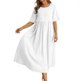 Casual Dresses Vintage Cotton Linen Summer For Women Solid Color Short Sleeve Boho Maxi Dress Female Loose Party Beach Sundress