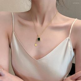 Chains 316L Stainless Steel Green Zircon Square Shape Pendant Split Joint Adjustable Chain Ladies Necklace Fashion Exquisite Jewellery