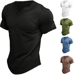 Men's T Shirts Premium V Neck For Men Summer Shirt Short Sleeved Solid Colour Button T-shirt Top