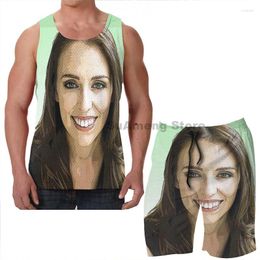 Men's Tracksuits Summer Funny Print Men Tank Tops Women Jacinda Ardern(2) Beach Shorts Sets Fitness Vest