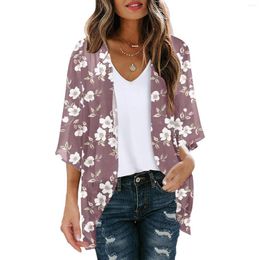 Ethnic Clothing Womens Floral Print Puff Sleeve Chiffon Cardigan Loose Cover Up Casual Men Zip Sweater Dusters For Women
