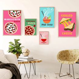 Bright Fun Food Canvas Painting Pizza Tacos Ramen Pasta Cartoon Style Food Posters And Prints Wall Art Maximalist Trendy Room Retro Pop Decor Pictures 06