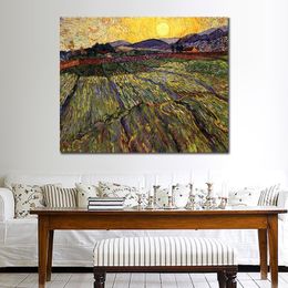 Wheat Field with Rising Sun Hand Painted Vincent Van Gogh Canvas Art Impressionist Landscape Painting for Modern Home Decor