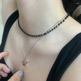 Chains Double Layer Collarbone Chain Temperament Black Stainless Steel Necklace Dropship