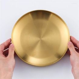 Plates Dinner Set And Dishes Double Insulated 304 Stainless Steel Plate Korean Gold Disc Flat Bottom Fruit Tray