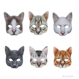 Unisex Cute Half Face Cat Mask Role Play Costume Prop Animal Carnival Party Mask with Elastic Strap for Halloween Party GC2204
