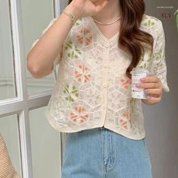 Women's Blouses Women Summer Short Sleeve Top Embroidery Flower T Shirt Bohemia Hollow-Out V Neck