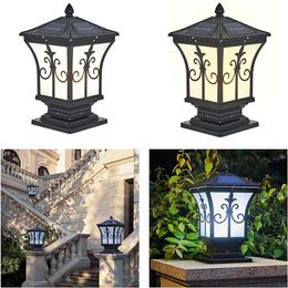 LED Solar Retro Lantern Pillar Light Outdoor Porch Column Lamp Garden Fence Decoration Outdoor Lighting Supplies12