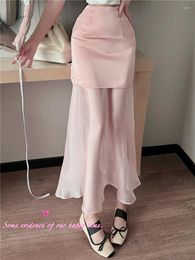 Skirts GkyocQ Summer Fishtail Satin Bright Silk Loose Casual Long Skirt A-line Skinny French Style Sweet Girls Female Clothing