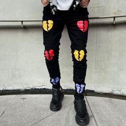 Men's Jeans Street Skinny Personality Fashion Hearreak Printed Painted Stretch Slim Male Hip Hop Denim Trousers Streetwear