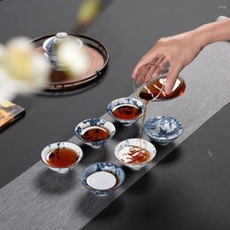 Hip Flasks Hand-made Traditional Chinese Tea Set Retro Blue And White Ceramic Cup Portable Exquisite Glaze