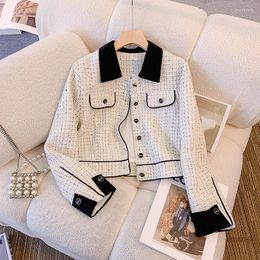 Women's Jackets Retro Fashion Jacket 2023 Autumn Clothing Black/White Contrast Colour French Tweed Short Coat For Women Chaquetas