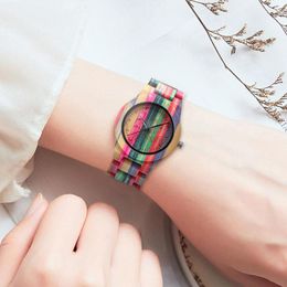 Wristwatches Fashion Women's Watch Luxury Wooden Quartz Watches Unique Candy Color Full Wood Wrist Ladies Clock Souvenir Gifts