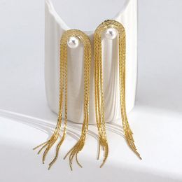 Dangle Earrings Flahsbuy Vintage Metal 18k Gold Plated 2023 Trend Pearl Geometry Long Tassel For Women Party Jewellery Teen Gift