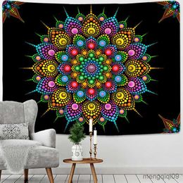Tapestries Radiant Mandala Tapestry Wall Hanging Psychedelic Colorful Hippie Tapiz Mystery Art Boho Style Home Decor R230713