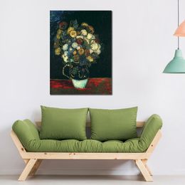 Hand Painted Textured Canvas Art Still Life Vase with Zinnias 1888 Vincent Van Gogh Painting Still Life Dining Room Decor