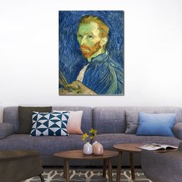 Canvas Art Impressionist Self Portrait with Pallette Vincent Van Gogh Landscape Painting Handmade Romantic Decor for Kitchen
