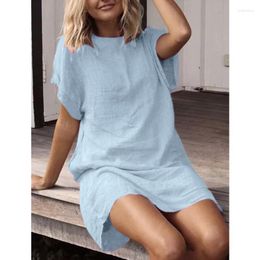 Casual Dresses 5XL Cotton Linen Women's Dress White Loose O-neck Short Sleeve Female Summer Fashion Soft Ladies Clothes