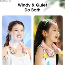 Electric Fans 2000mAh Neck Fan USB Fan Mute Cooling Fan Digital Display Portable Hanging Electric Wireless Sports Fan Bladeless Mini Air Cool