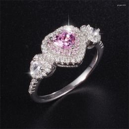 Cluster Rings Ladys Classic Solid 925 Silver Pink Heart Sona Diamond Wedding for Women Size 6 7 8 9