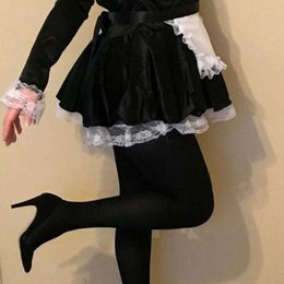 Theme Costume Lolita Sexy Women's Satin French Maid Long Sleeve Fancy Dress Women's Apron fetish Role Playing Come Plus Size M to 4XL Z2307123
