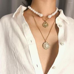 Pendant Necklaces Vintage Fashion Pearl Head Coin For Women Bohemian Gold Colour Metal Multi Layer Necklace Jewellery Wholesale