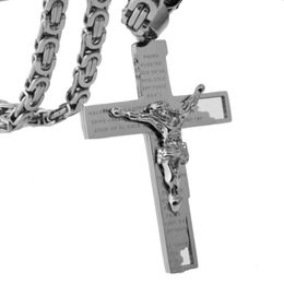 Chains 6mm Wide Byzantine Chain Cross Necklace Stainless Steel Pendant Jesus Charm Necklaces For Men And Women Christmas Gifts Jewellery