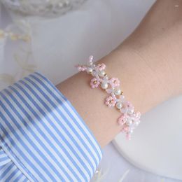 Link Bracelets Flower Beads Bracelet Handmade Elegant French Daisy Rice Fashion Cute Adjustable Jewellery For Women