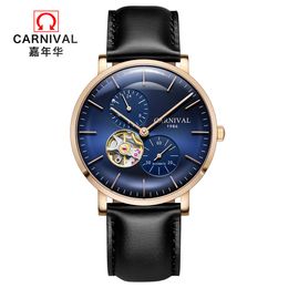 Men Sport Mechanical Watches Top brand CARNIVAL Tourbillon Automatic Watch Men Small second dial 24hours display skeleton watch