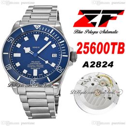 ZF V5 25500 A2824 Titanium Automatic Mens Watch 42mm Ceramic Bezel Blue Dial White Markers Titaniums Bracelet Super Edition Watche223A