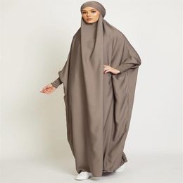 Ethnic Clothing Muslim Women Jilbab One-piece Prayer Dress Hooded Abaya Smocking Sleeve Islamic Dubai Saudi Black Robe Turkish Mod277h
