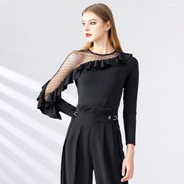 Stage Wear Irregular Flounced Sleeves Ballroom Dance Tops Female Latin Dancing Top Waltz Modern Women Practise Bodysuit SL8601