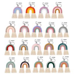 Weaving Rainbow Keychain for Women Handmade Key Holder Keyring Macrame Bag Charm Car Hanging Jewelry Decoration Accessory261C