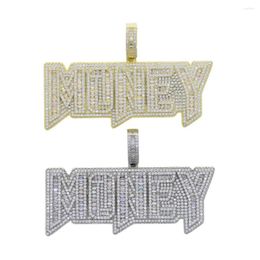 Choker Iced Out Bling Square Cubic Zirconia CZ Money Letter Pendant Necklace Hip Hop Dollar Men Boy Jewellery