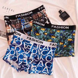 Underpants Flower Fish Bird Letter Elastic Male Underwear Comfortable Breathable Printed Cotton U Convex Men Boxer Brief Quality Panties J230713