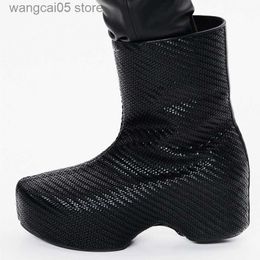 Boots 2022 Fashion Ankle Rainboots Elastic Upper Thick Platform Non Slip New Women Boots Short Round Toe Side Zipper Ladies Shoes T230713