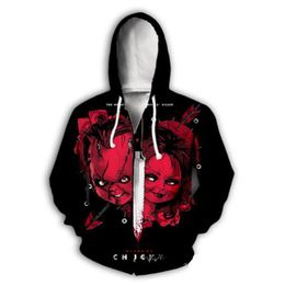 Accept Dear Customer Design DIY Horror Movie Child's Play Chucky 3D Hoodies Women Men 3d Print Sublimation Zipper Hoodies HS02378