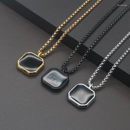 Pendant Necklaces 2023 Trendy Zinc Alloy Geometric Enemal Square Necklace Men Stainless Steel Chain For Jewellery Collar Hombre