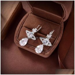 Stud Fashion Designer Brand Earring For Woman Letter Vivian Diamond Pearl Gold Hoop Earing Westwood Women Trend Earrings Drop Delive Dhi9A