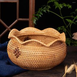 Plates Wooden Natural Rattan Hand-woven Storage Basket For Fruits Jewelry Small Things Container Home Decoration Kitchen Gadgets