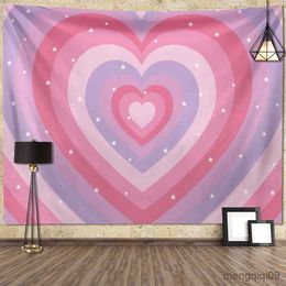 Tapestries Y2k Love Tapestry Aesthetic Pink Trippy Large Fabric Kawaii Mattress Girl Dorm Room Wall Covering Blanket Decor Background Cloth R230713