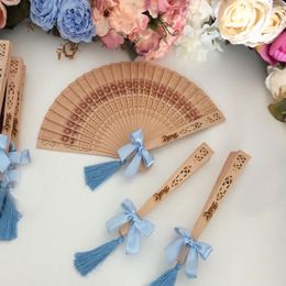 Party Favor 30pcs Personalized Wedding Party Gifts Wood Hand Fans With Tassel Ribbon For Baptism Bridal Shower Birthday Anniversary Favors 230712