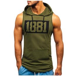 Men's Tank Tops Men Hoodies Top Sleeveless Muscle Gym Sport Slim Vest Bodybuilding Hooded Hip Hop Streetwear Workout 1881 Letter 230713