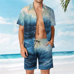 Men's Tracksuits Painting Sea Beach Suit Casual Graphic 2 Pieces Pantdress Vintage Shopping USA Size
