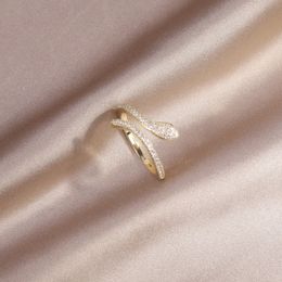 Korea Hot Selling Fashion Jewellery 14K Real Gold Plating AAA Zircon Snake Adjustable Ring Elegant Women's Prom Ring