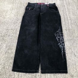 Mens Jeans Gothic Skull Printing Cropped Pants Black Streetwear Y2K Fashion Korean Teens Rap Baggy 230712