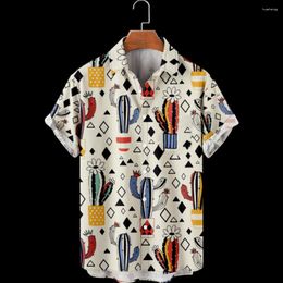 Men's Casual Shirts 2023 Summer Shirt Cactus Print High-quality Men' Top Holiday Leisure Classic Fashion Hawaiian Boutique Short-sleeved