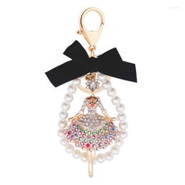 Keychains Luxury Jewellery Imitation Pearls Dance Crystal Bow Chain Keychain Car Holder Bag Pendant For Female Girl Gift Keyring Trinket